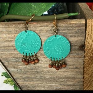 Leather earrings-Turquoise color-Light-weight